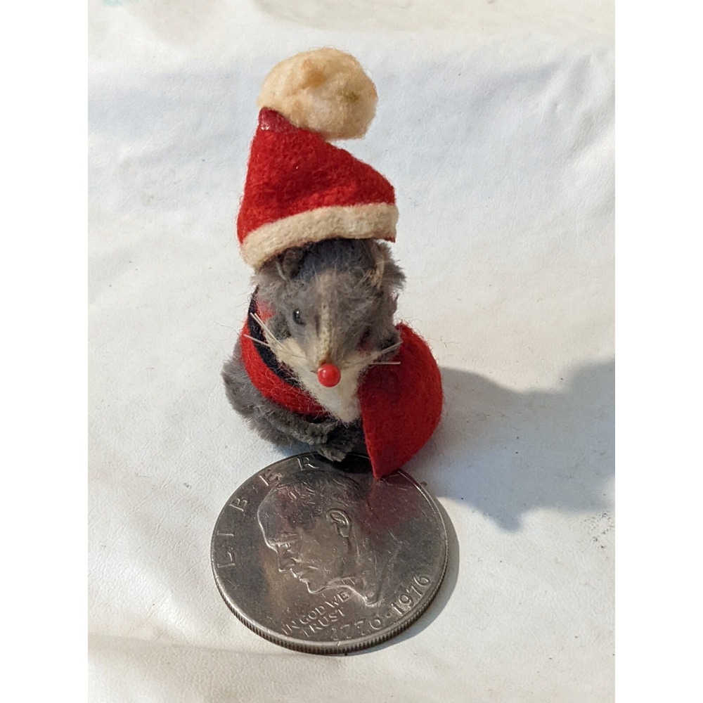Original Toy Fur Collectible‎ Mouse West Germany Santa St Nick Christmas Red